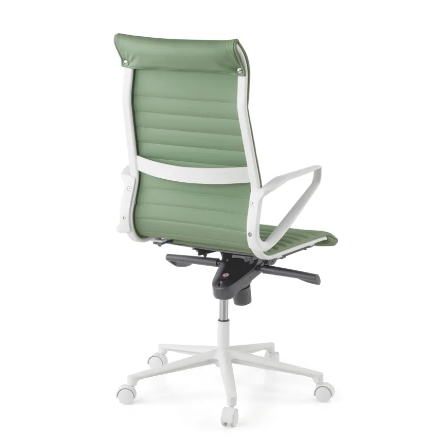 Sedia da ufficio design Cagliari, struttura bianca, schienale alto, ecopelle