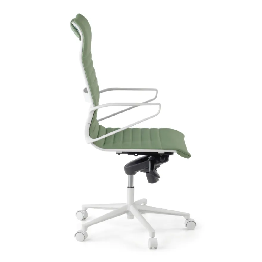 Sedia da ufficio design Cagliari, struttura bianca, schienale alto, ecopelle