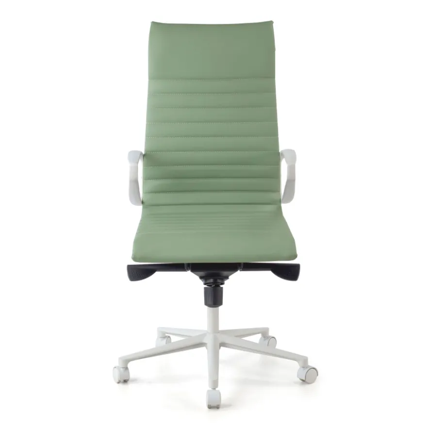 Sedia da ufficio design Cagliari, struttura bianca, schienale alto, ecopelle