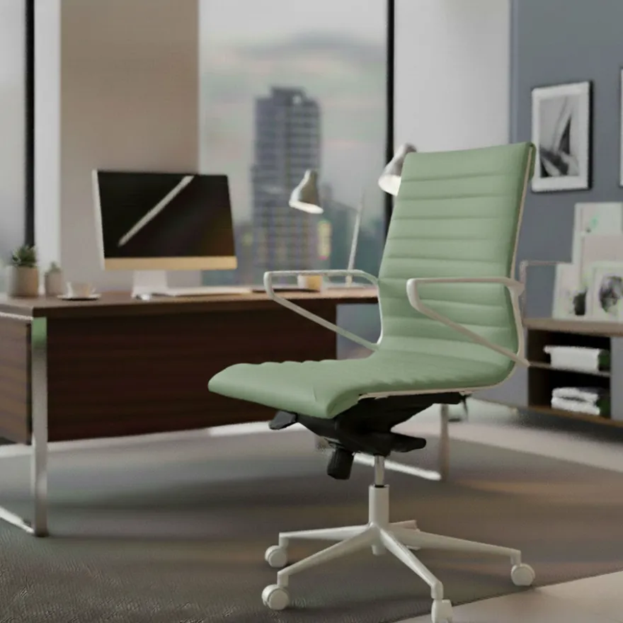 Sedia da ufficio Design Cagliari, struttura bianca, schienale basso, ecopelle