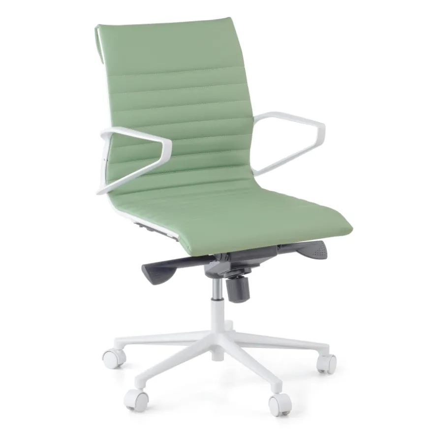 Sedia da ufficio Design Cagliari, struttura bianca, schienale basso, ecopelle