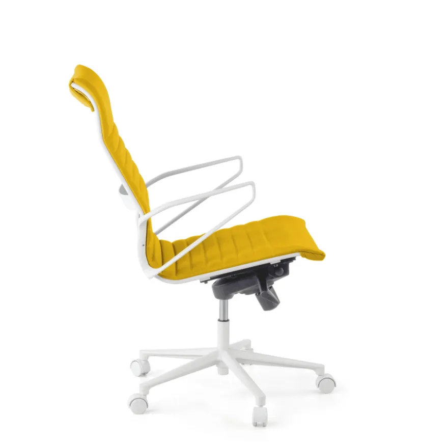 Sedia da ufficio design Cagliari, struttura bianca, schienale alto, ecopelle