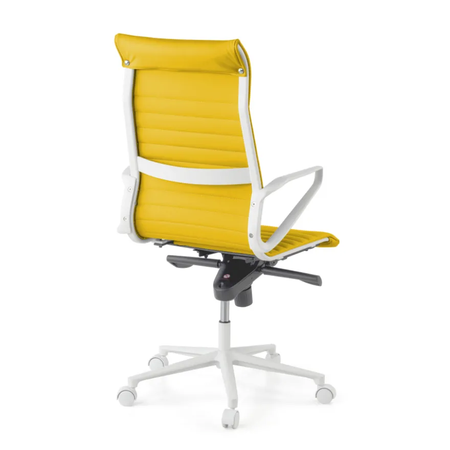 Sedia da ufficio design Cagliari, struttura bianca, schienale alto, ecopelle