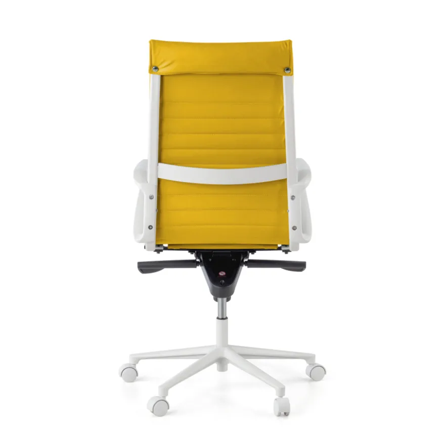 Sedia da ufficio design Cagliari, struttura bianca, schienale alto, ecopelle