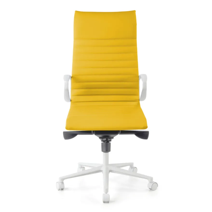 Sedia da ufficio design Cagliari, struttura bianca, schienale alto, ecopelle