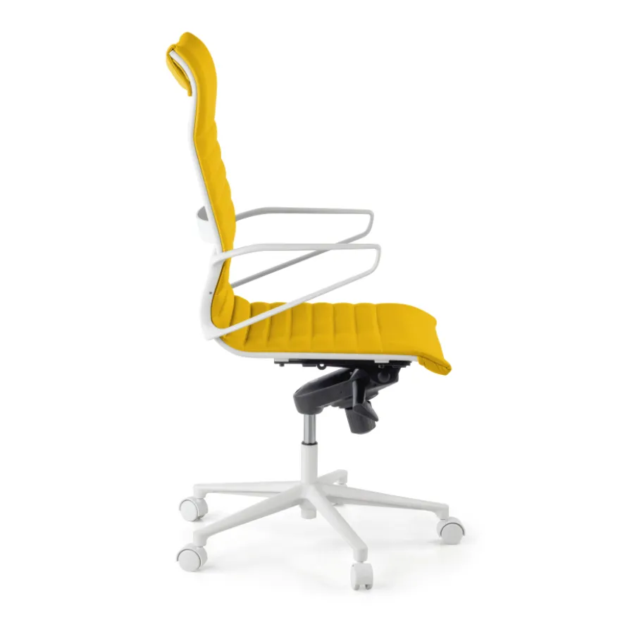 Sedia da ufficio design Cagliari, struttura bianca, schienale alto, ecopelle