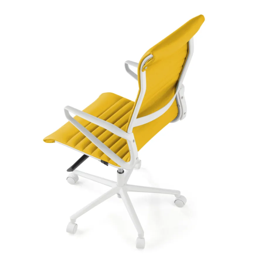 Sedia da ufficio design Cagliari, struttura bianca, schienale alto, ecopelle