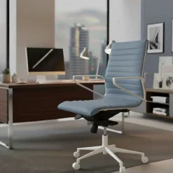 Sedia da ufficio Design Cagliari, struttura bianca, schienale basso, ecopelle