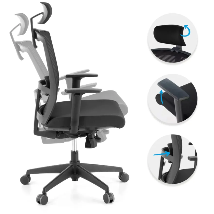 Sedia da ufficio ergonomica Akira con poggiatesta