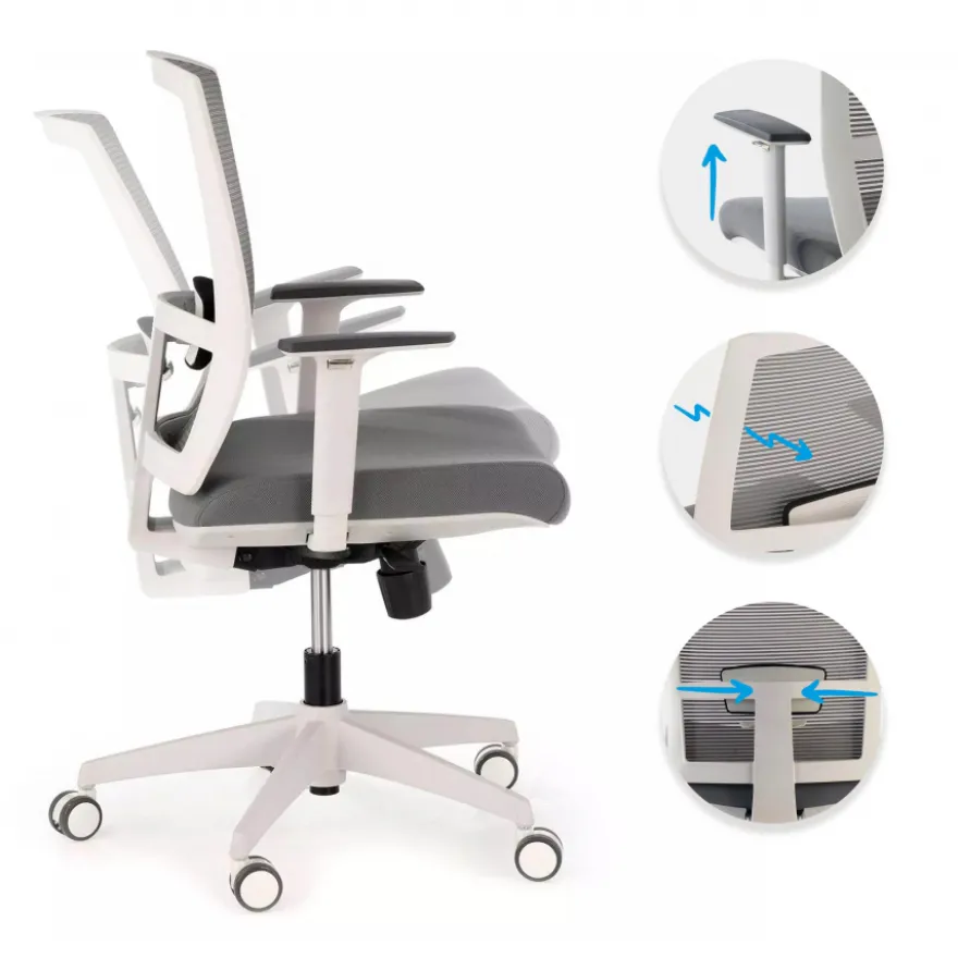 Sedia da ufficio ergonomica Akira white, meccanismo syncro