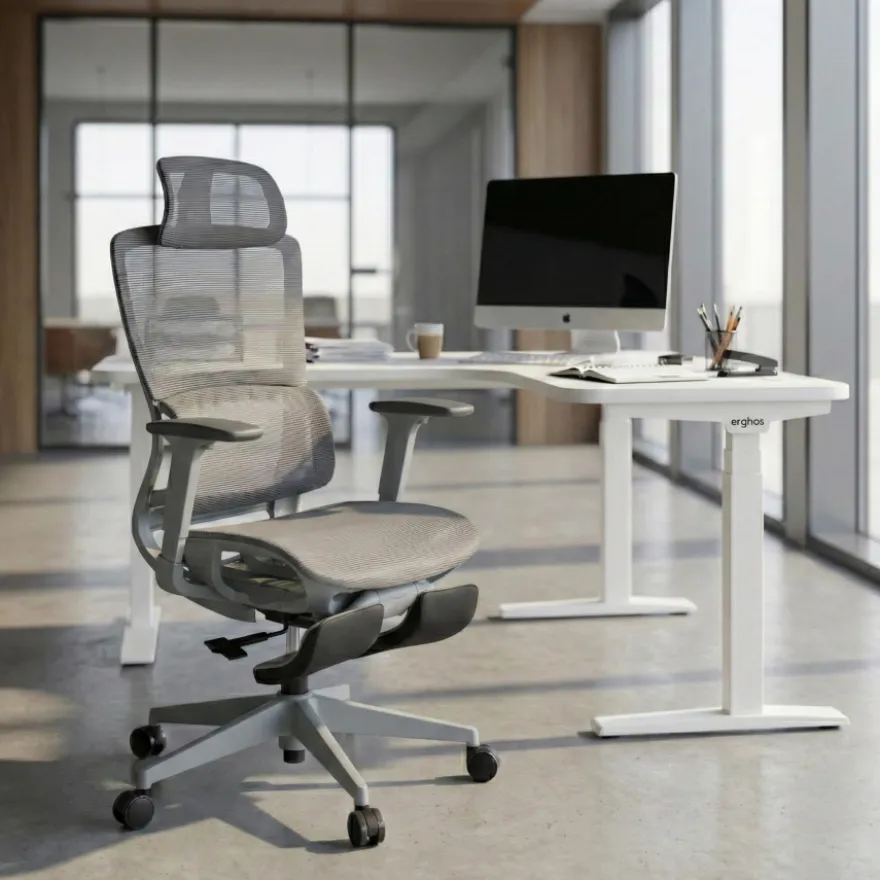 Sedia da ufficio ergonomica con poggiapiedi Balance Pro, Braccioli 3D