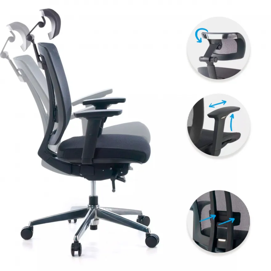Sedia da ufficio giapponese Hiro, ergonomica, schiuma iniettata, poggiatesta