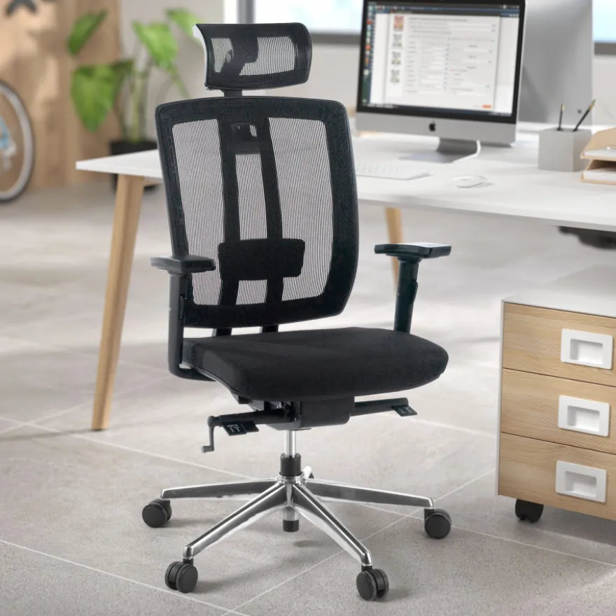 Sedia da ufficio giapponese Hiro, ergonomica, schiuma iniettata, poggiatesta