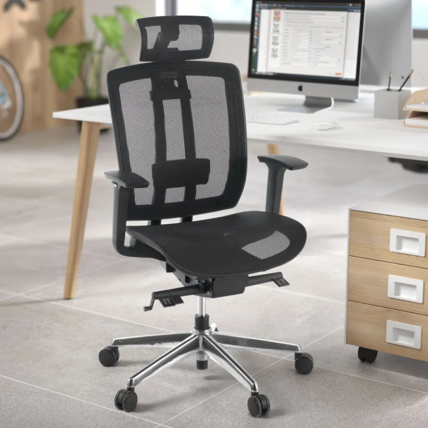 Sedia da ufficio giapponese Hiro, syncro, braccioli 4D, con poggiatesta