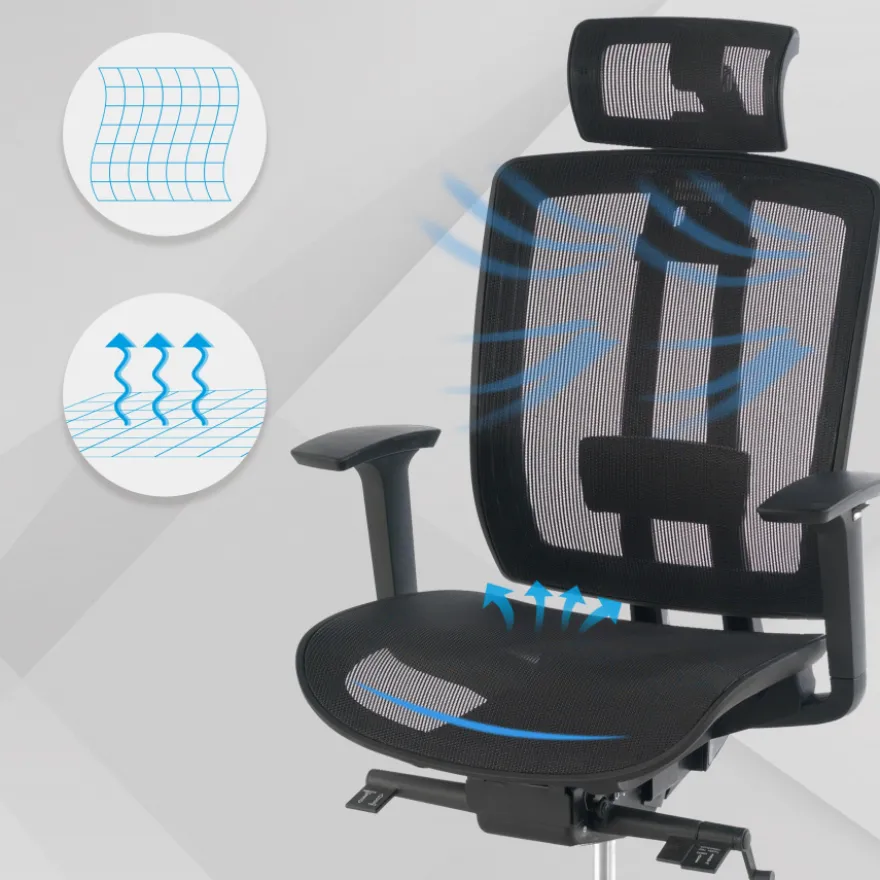 Sedia da ufficio giapponese Hiro, syncro, braccioli 4D, con poggiatesta