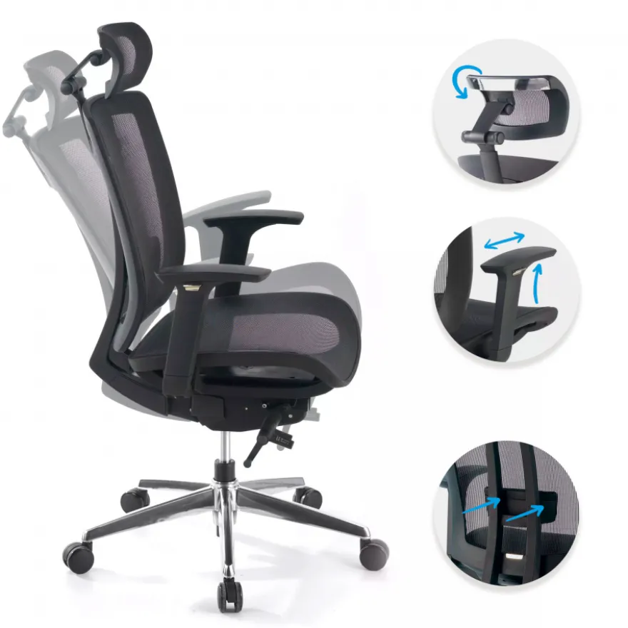 Sedia da ufficio giapponese Hiro, syncro, braccioli 4D, con poggiatesta