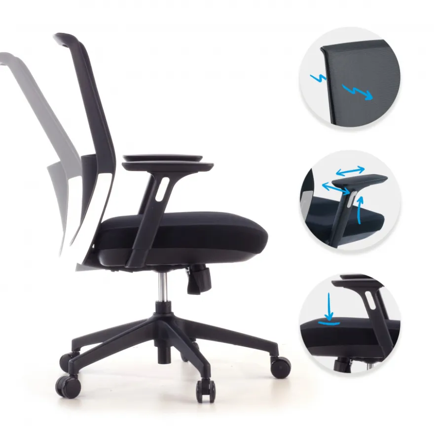 Sedia da ufficio professionale Five, rossa, cuscino lombare, completamente regolabile