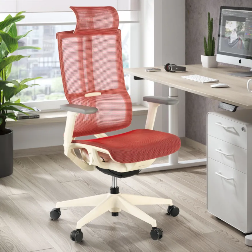 Sedia Ergonomica con poggiatesta Enjoy white, Meccanismo Synchro
