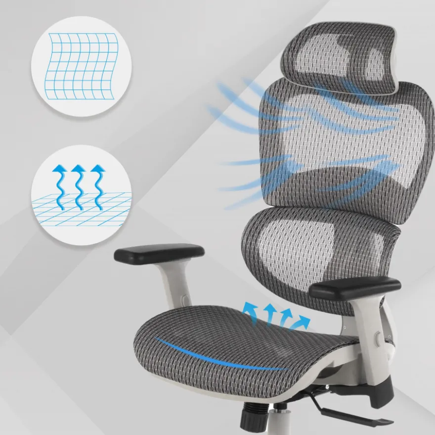 Sedia Ergonomica Ergocity white cuscino lombare, braccioli 3D
