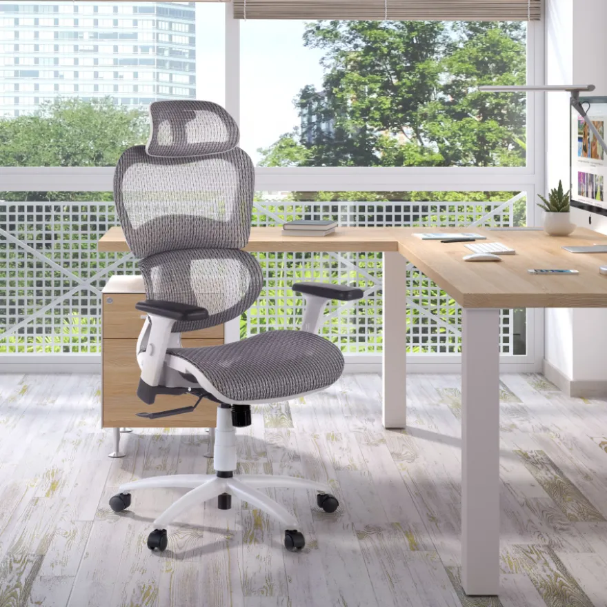 Sedia Ergonomica Ergocity white cuscino lombare, braccioli 3D