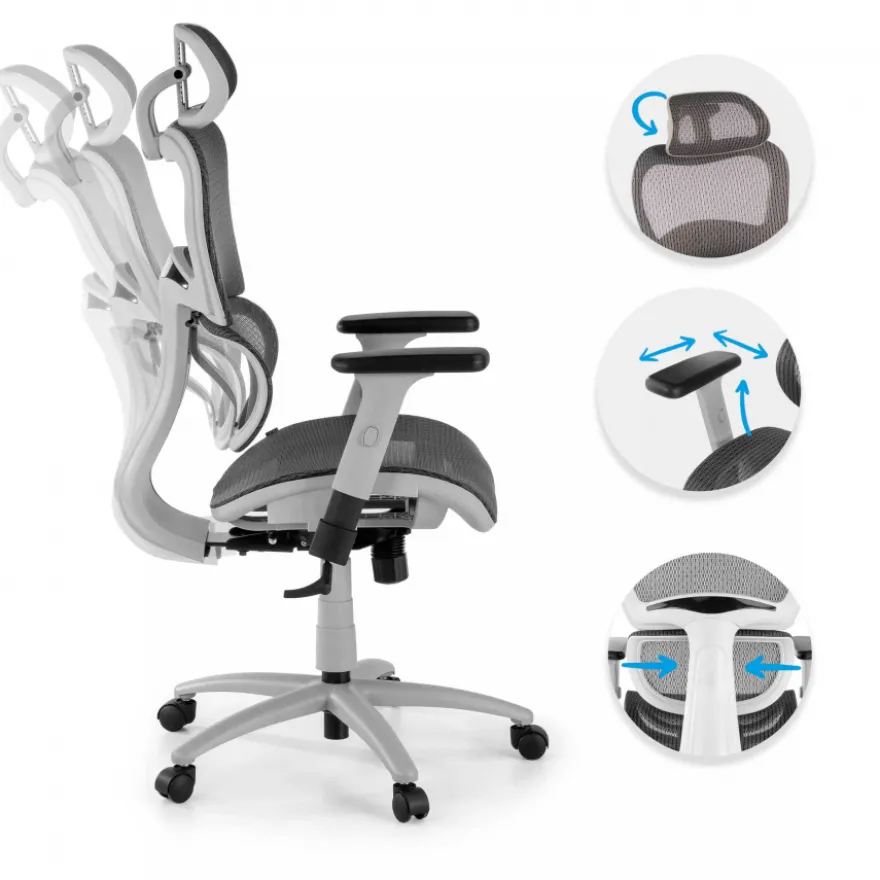 Sedia Ergonomica Ergocity white cuscino lombare, braccioli 3D