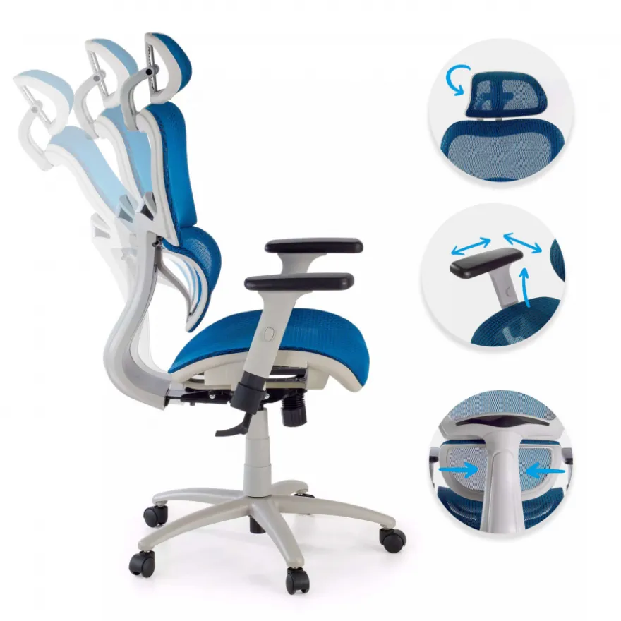 Sedia Ergonomica Ergocity white cuscino lombare, braccioli 3D