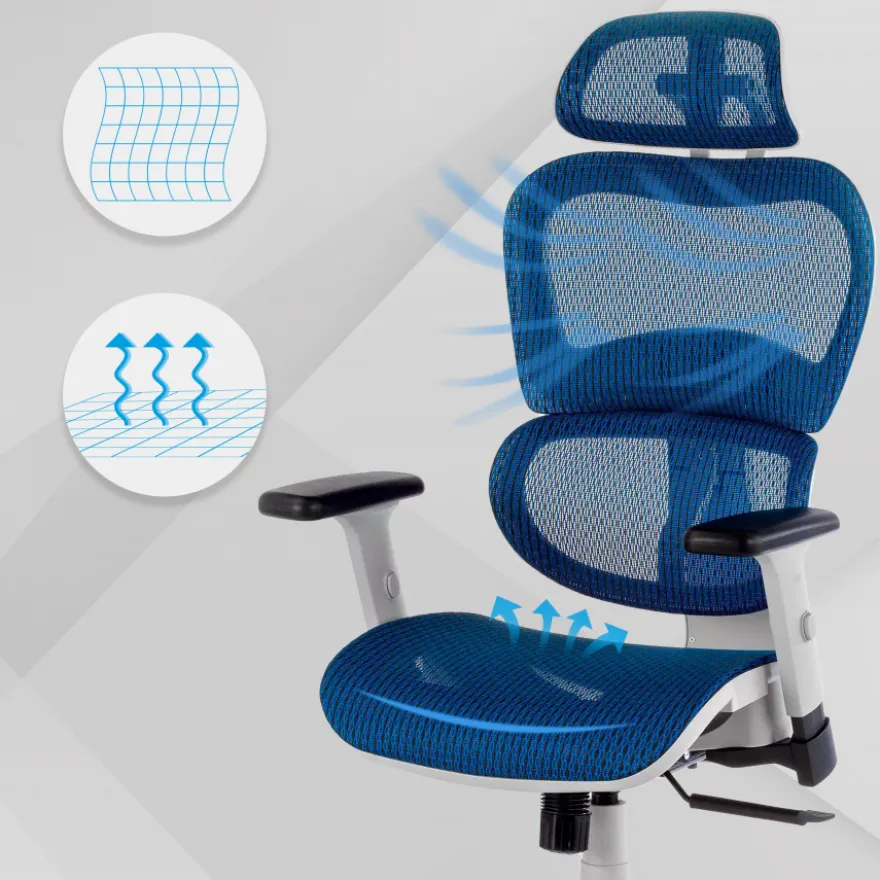 Sedia Ergonomica Ergocity white cuscino lombare, braccioli 3D