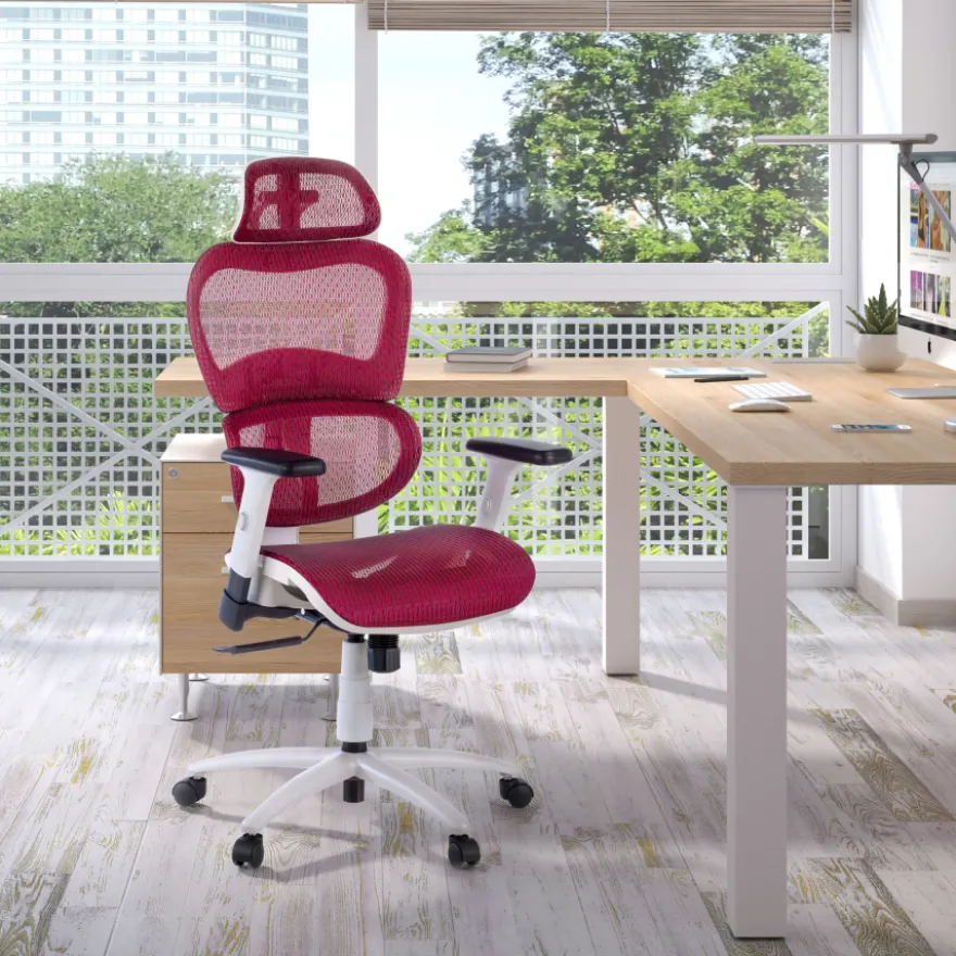 Sedia Ergonomica Ergocity white cuscino lombare, braccioli 3D