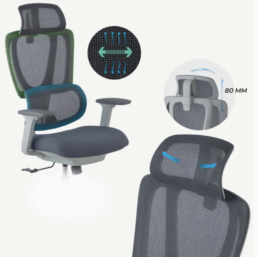 Sedia ergonomica Essenza, braccioli 3D, supporto lombare regolabile