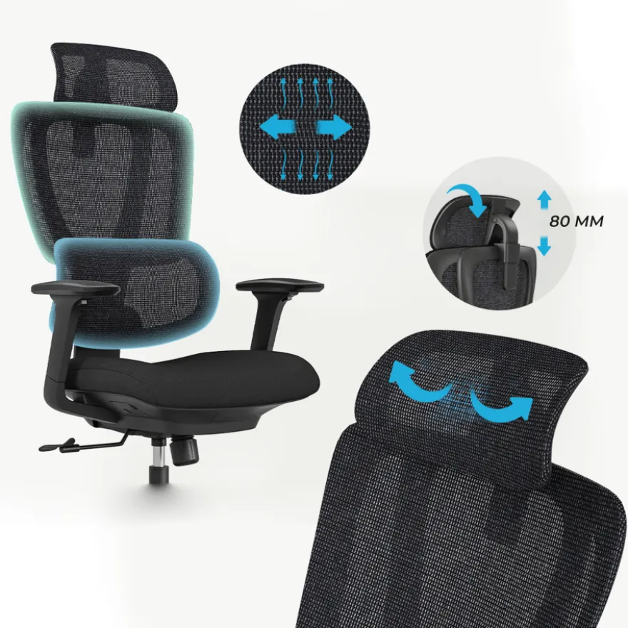 Sedia ergonomica Essenza, braccioli 3D, supporto lombare regolabile