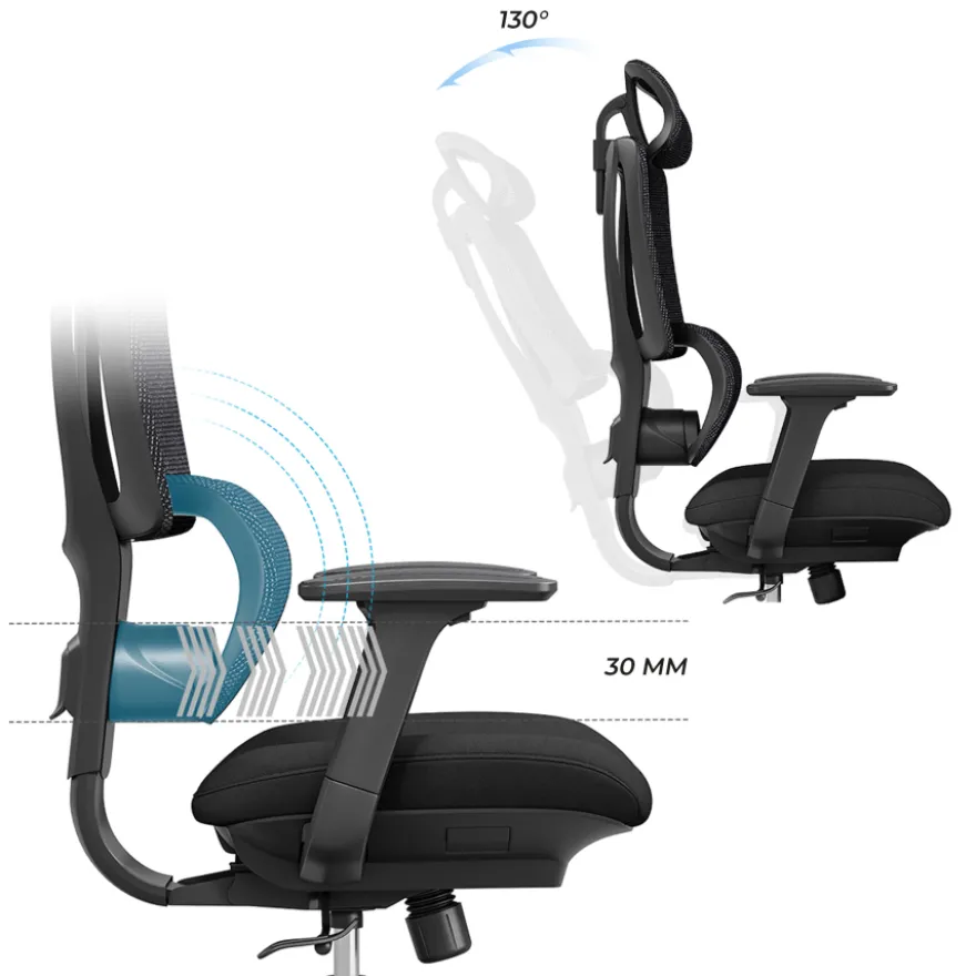 Sedia ergonomica Essenza, braccioli 3D, supporto lombare regolabile
