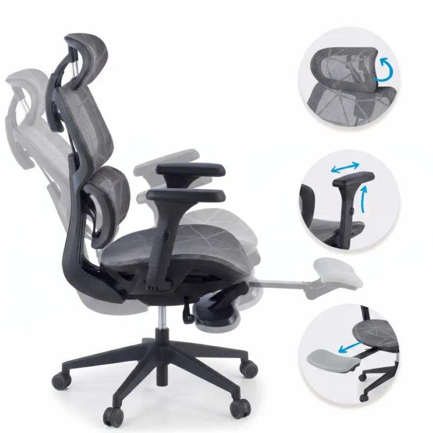 Sedia ergonomica Every, con poggiapiedi estraibile, rete
