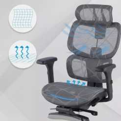 Sedia ergonomica Every, con poggiapiedi estraibile, rete