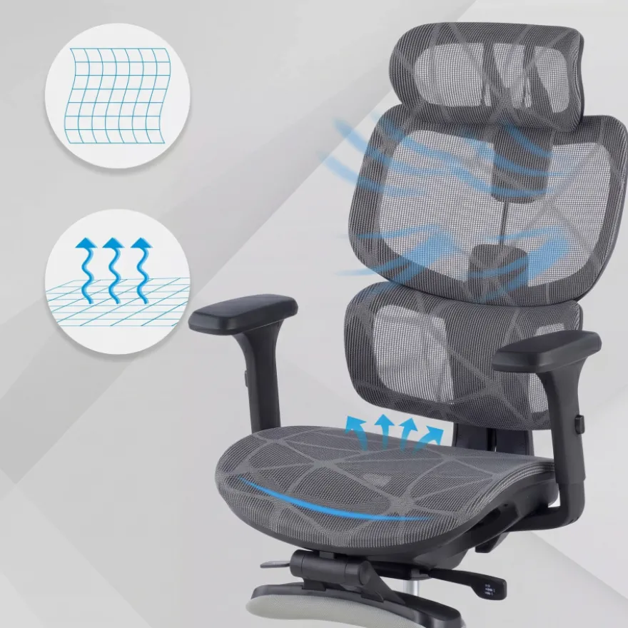 Sedia ergonomica Every, con poggiapiedi estraibile, rete