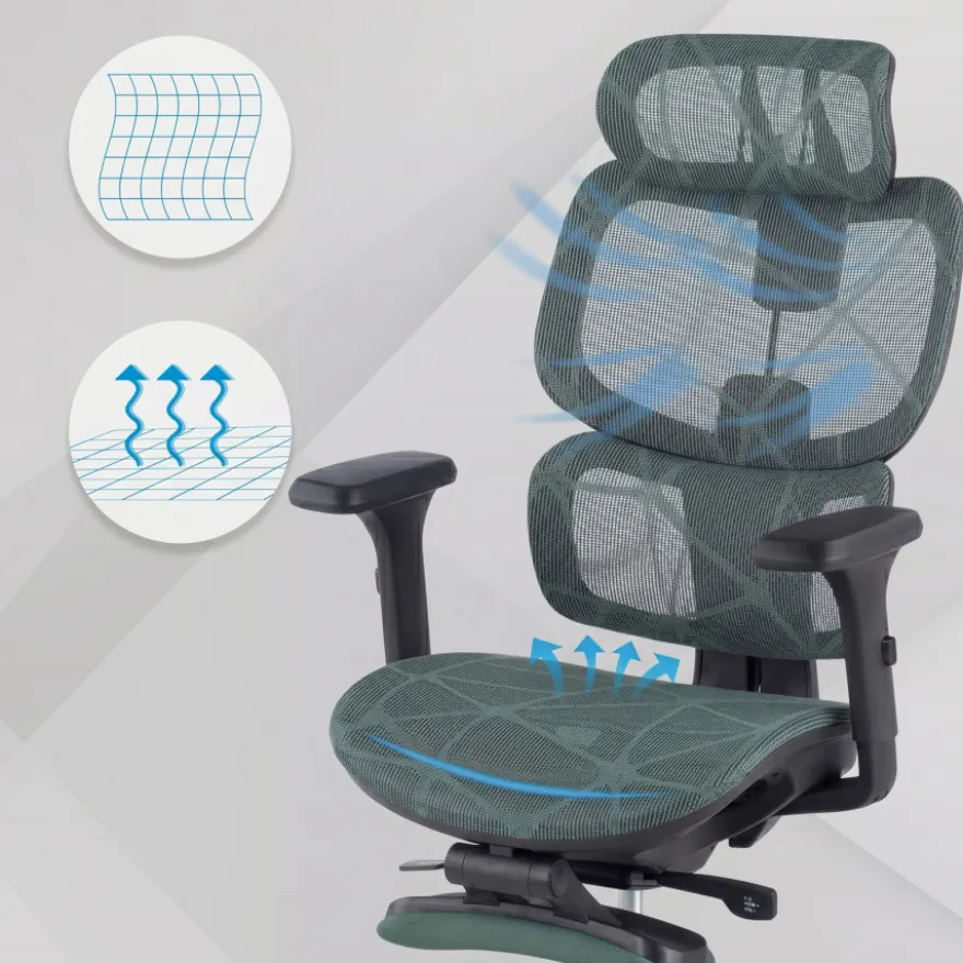 Sedia ergonomica Every, con poggiapiedi estraibile, rete