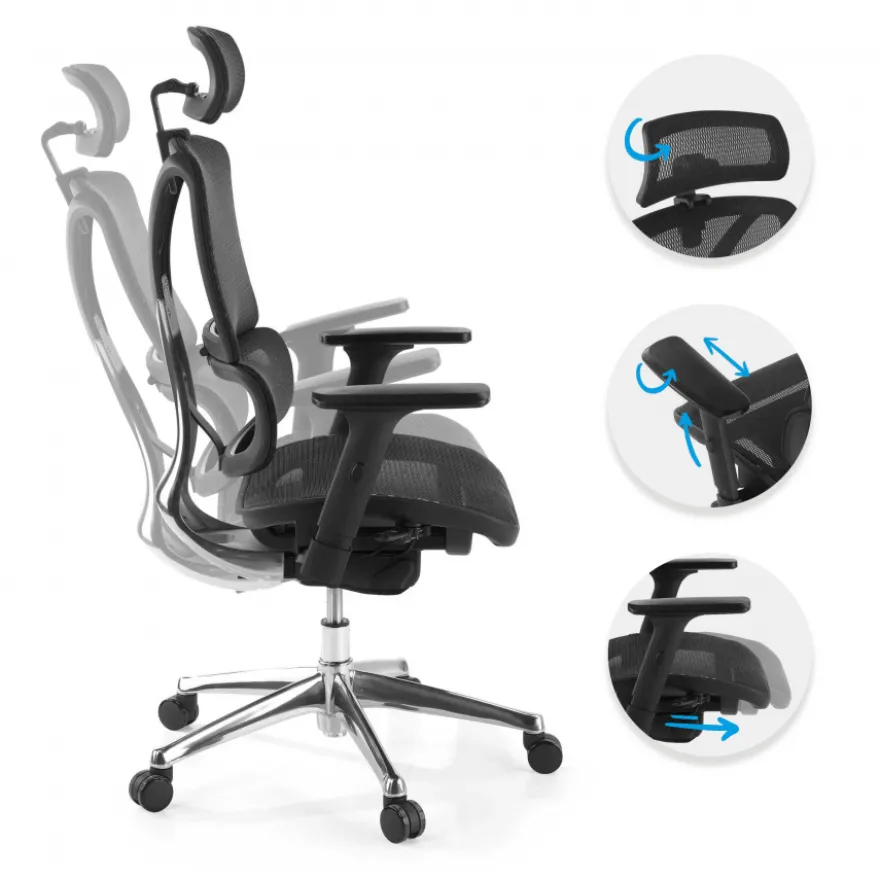 Sedia Ergonomica Focus, Struttura in alluminio, Schienale Regolabile