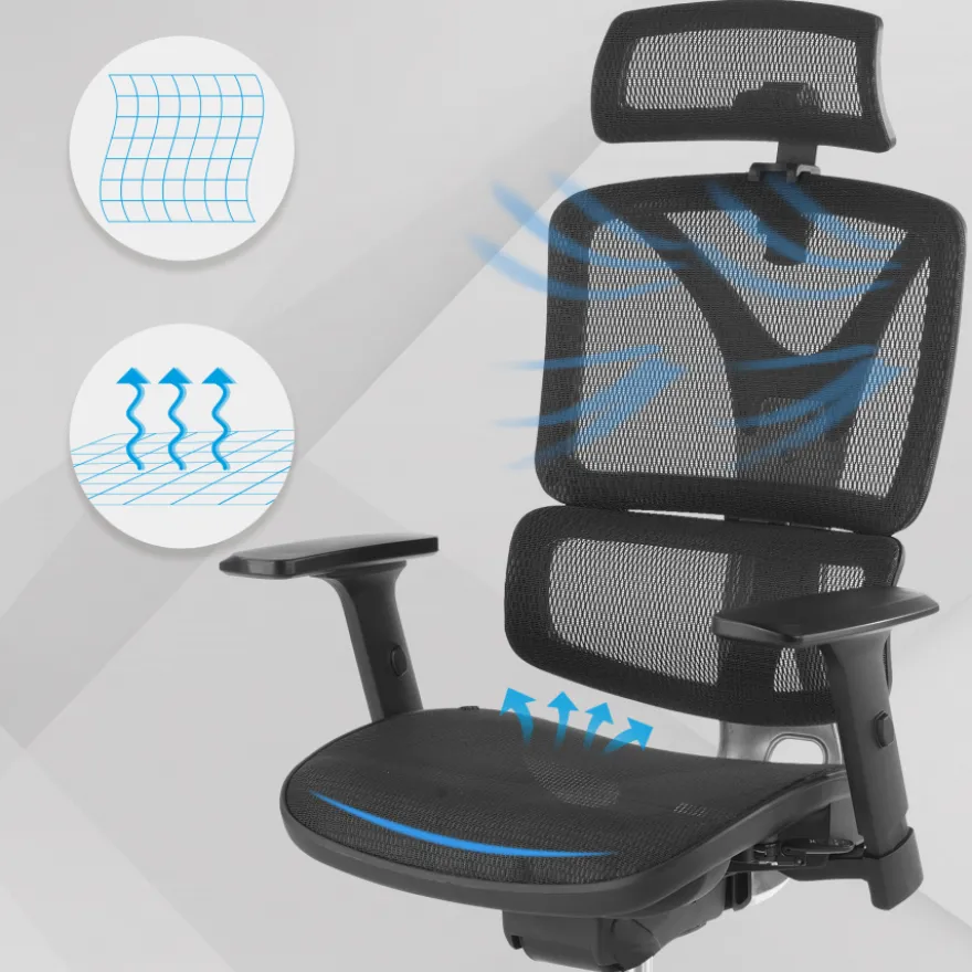 Sedia Ergonomica Focus, Struttura in alluminio, Schienale Regolabile