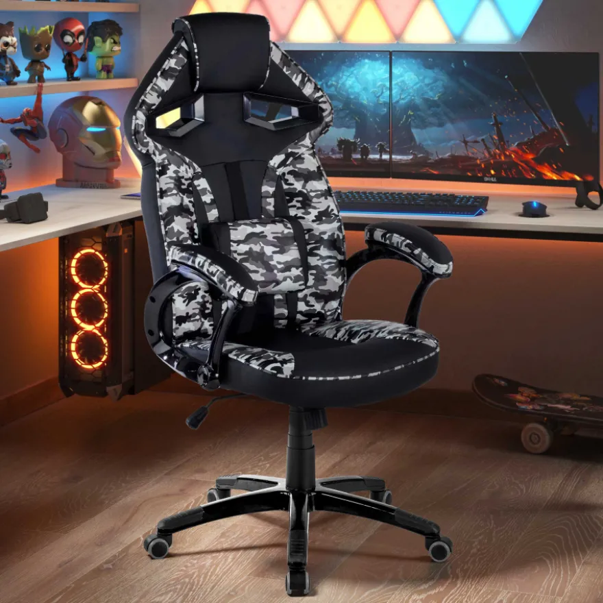 Sedia Gaming Warrior supporto lombare, mimetica