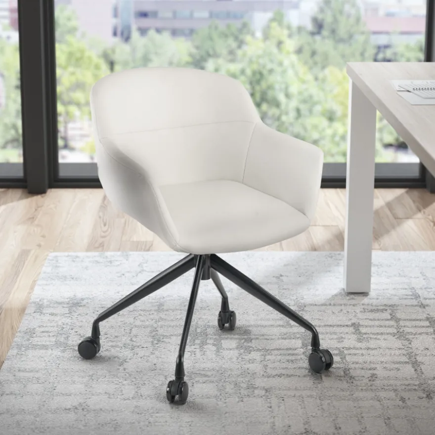 Sedia Girevole Ores, con ruote, Design Moderno, Pelle