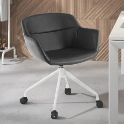 Sedia Girevole Ores, con ruote, Design Moderno, Pelle