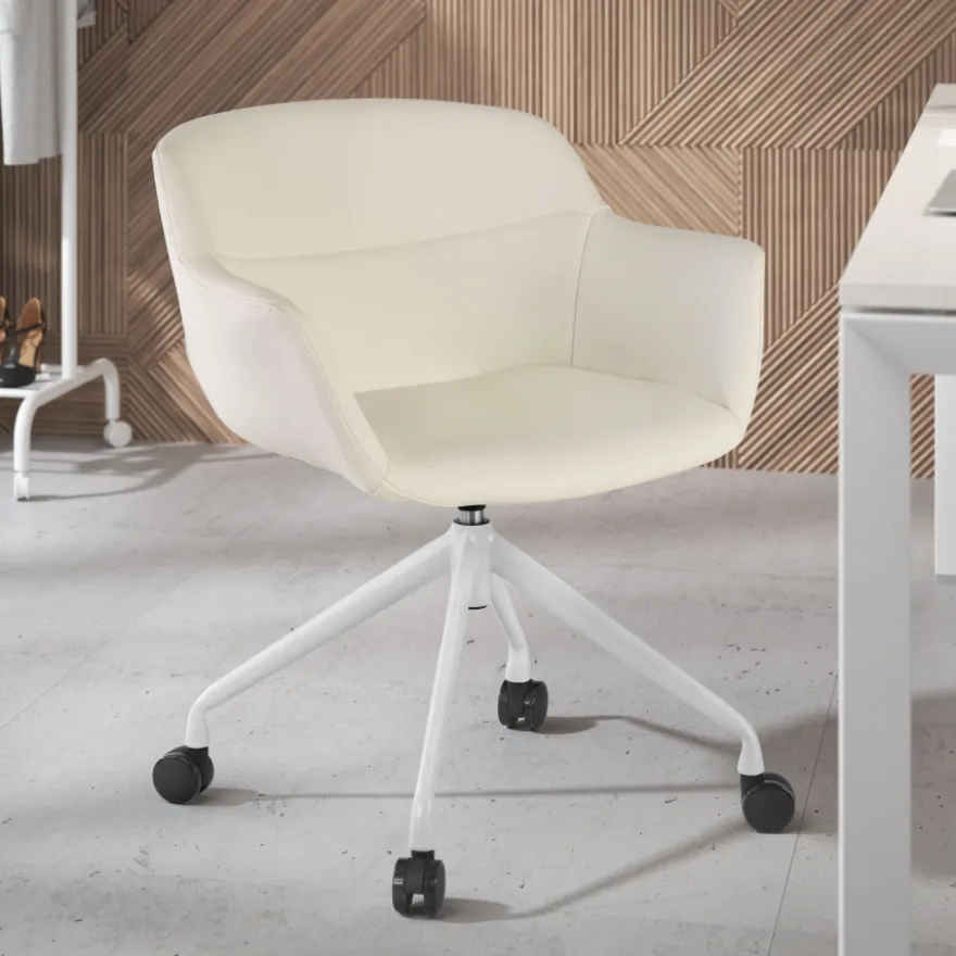 Sedia Girevole Ores, con ruote, Design Moderno, Pelle