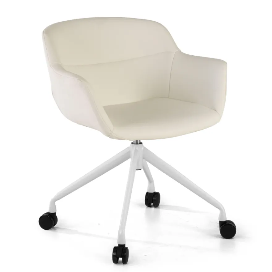 Sedia Girevole Ores, con ruote, Design Moderno, Pelle