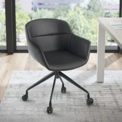 Sedia Girevole Ores, con ruote, Design Moderno, Pelle