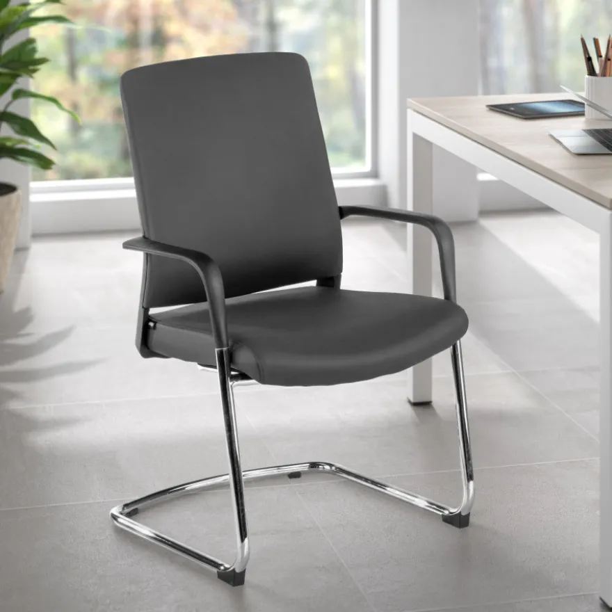 Sedia Ospiti Ufficio Bali, schienale ergonomico similpelle