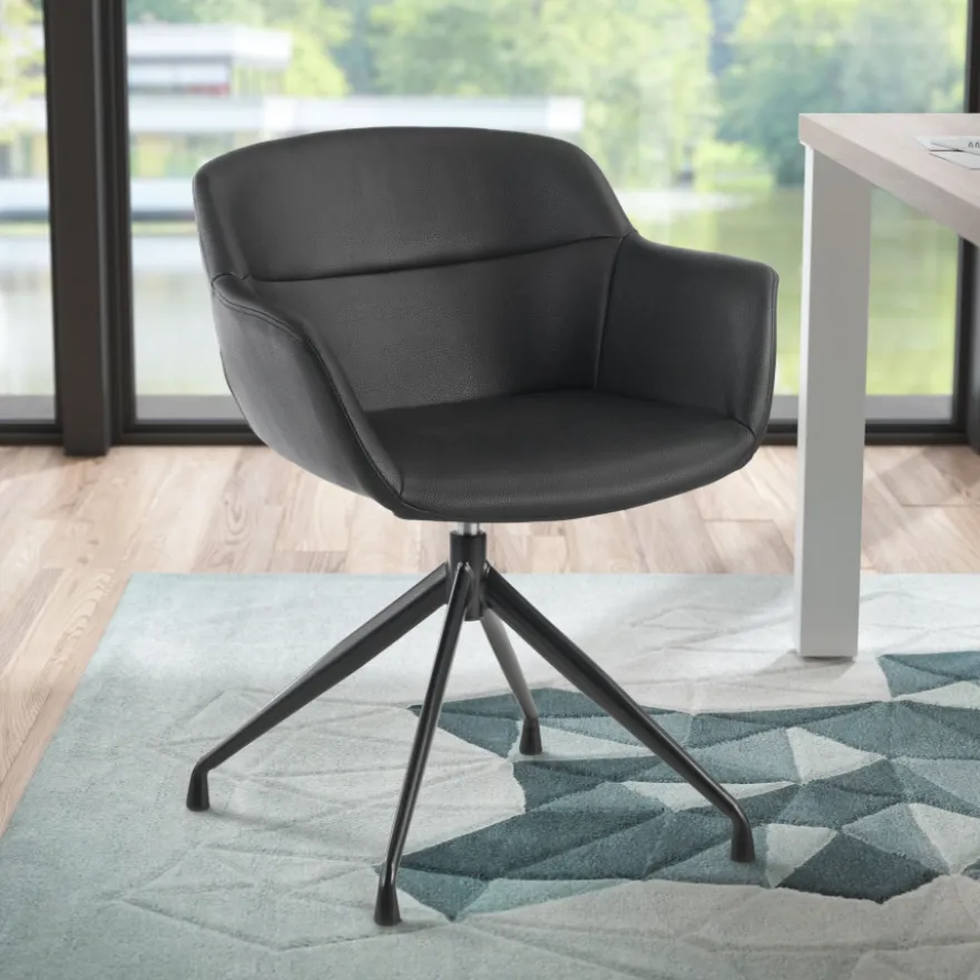 Sedia Riunione Ores, base piramidale, ottime finiture, ecopelle