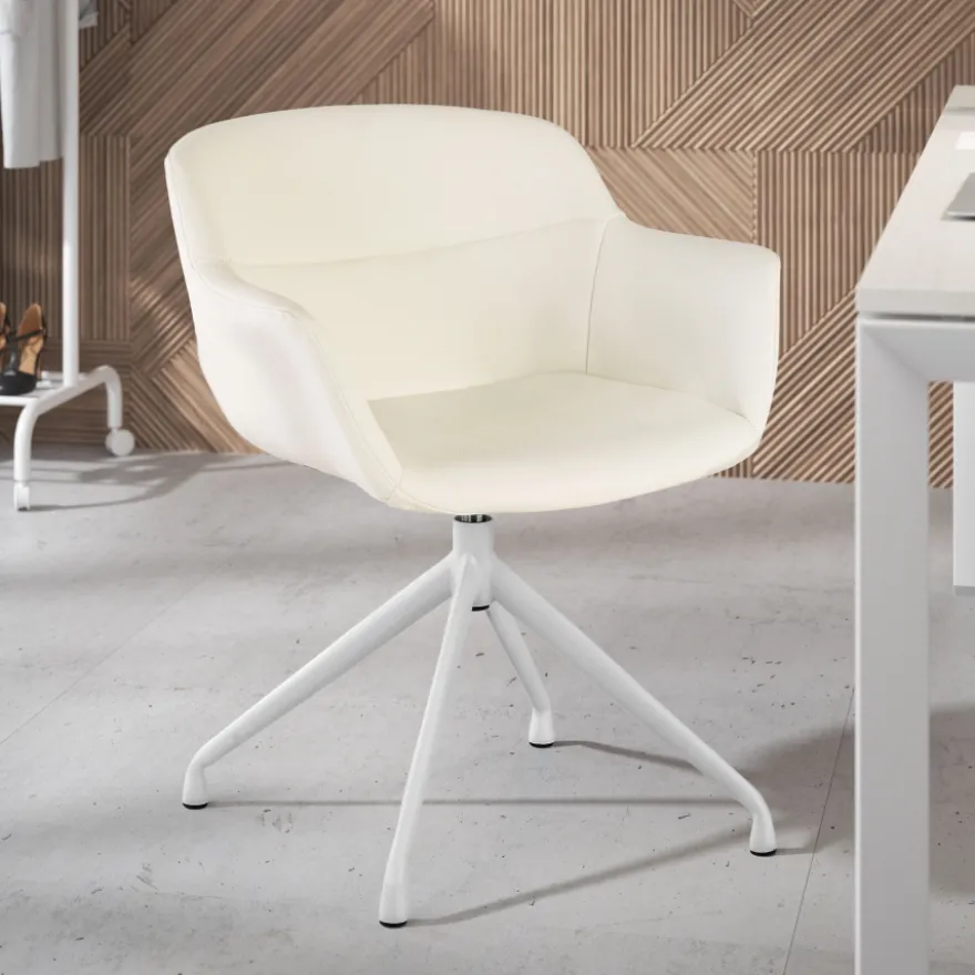 Sedia Riunione Ores, base piramidale, ottime finiture, ecopelle
