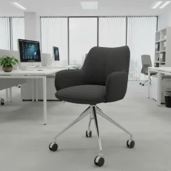 Sedia riunioni con ruote Nora, base in alluminio