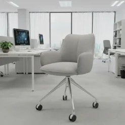 Sedia riunioni con ruote Nora, base in alluminio