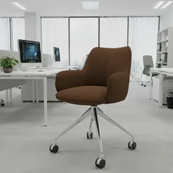 Sedia riunioni con ruote Nora, base in alluminio