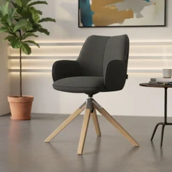 Sedia riunioni Nora, base in legno girevole